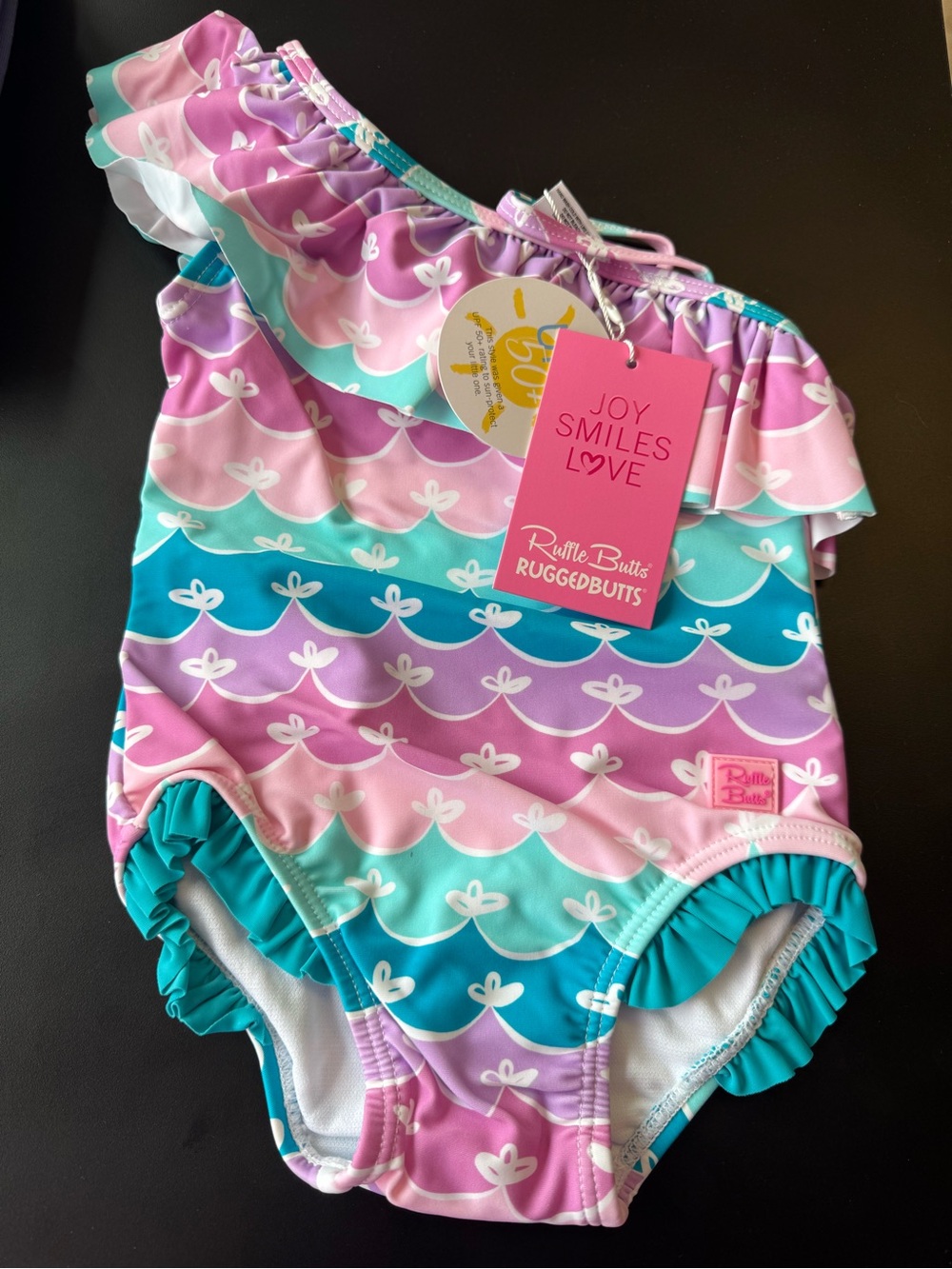 Ruffle Butts Girls' One-Shoulder Ruffle Swimsuit Size 18-24 Months